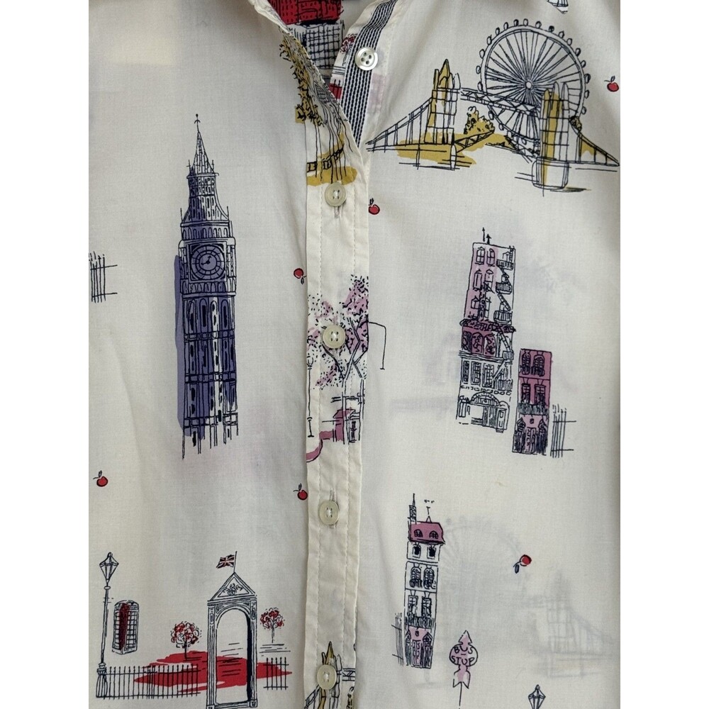TALBOTS Womens Button Down Shirt Ivory London Toile Print Cotton Petite S - Picture 4 of 11
